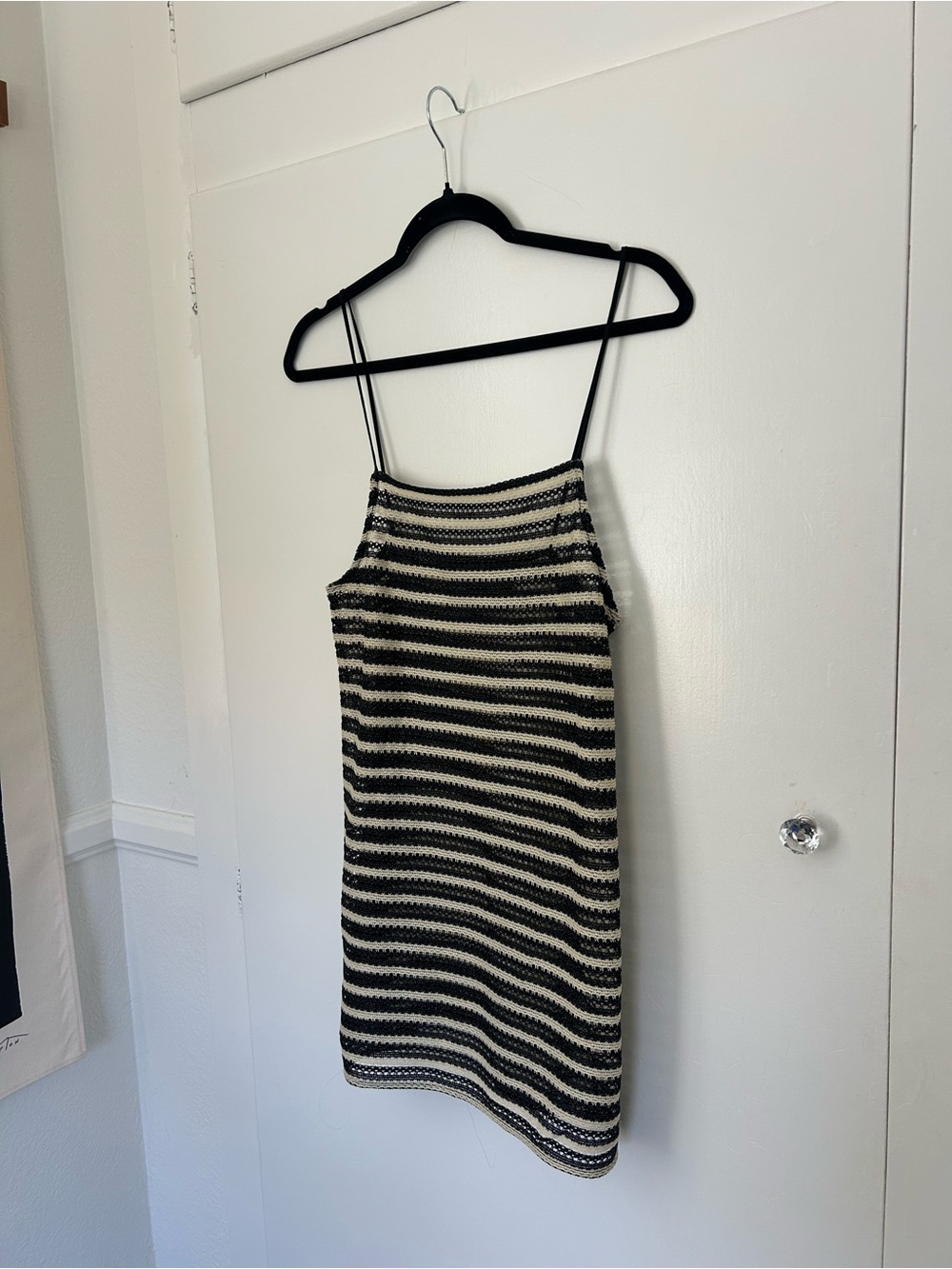 H&M Black and Cream Striped Knit Slip Dress